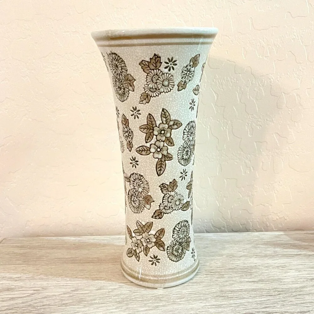 Vase Flowers Embossed Cream Brown Target 12